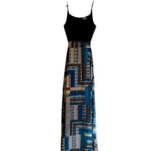 Like Mynded Blue Geometric Women's Partially Backless Maxi Dress Size S NWT